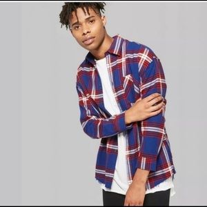 Men’s Original Use plaid blue red button down shirt M
